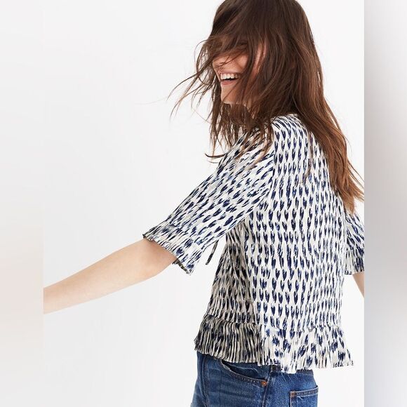 Madewell Sunpleat Lace-Up Top w/Painted Feathers - Sz S - Picture 2 of 16